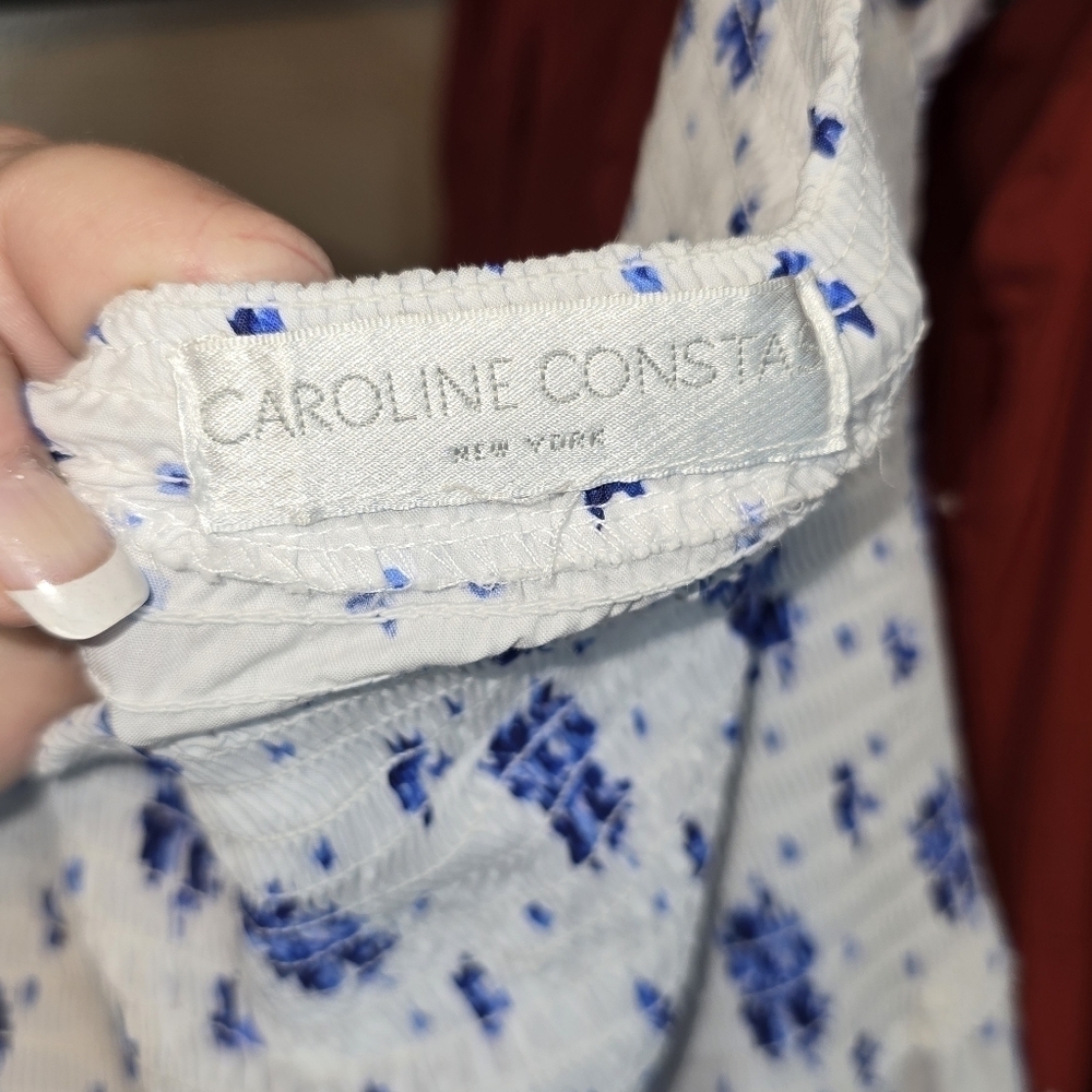 Caroline Constas Gianna Smocked Puff Sleeve Maxi Dress Blue Spot Floral Size XL - Picture 12 of 14